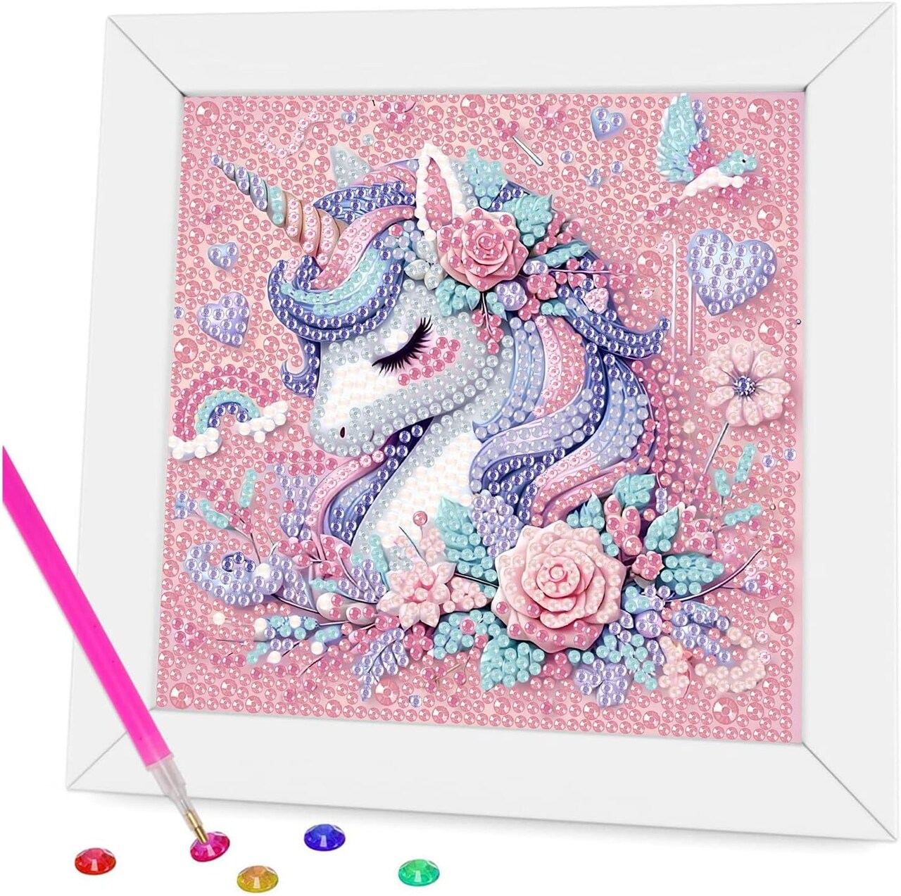 Diamond Art Kits for Kids – Cartoon Gem Painting Crafts for Girls 8-12, DIY Diamond Painting with Frame, Beginners’ Gem Art Kit for Home Wall Decor (6×6 inch)